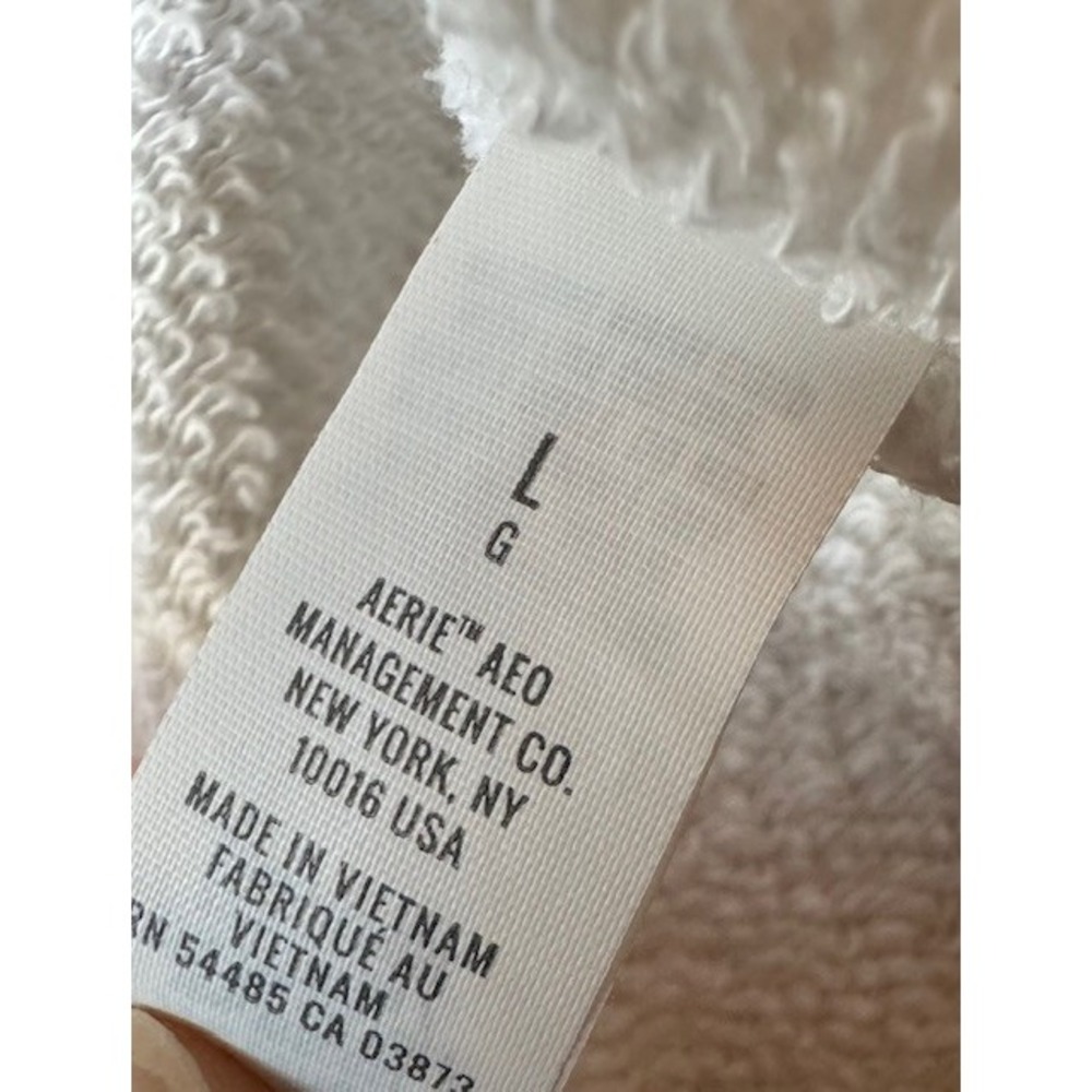 Aerie Lace Up V-Neck Sweatshirt White Boxy Raw Hem‎ Large - Picture 7 of 8